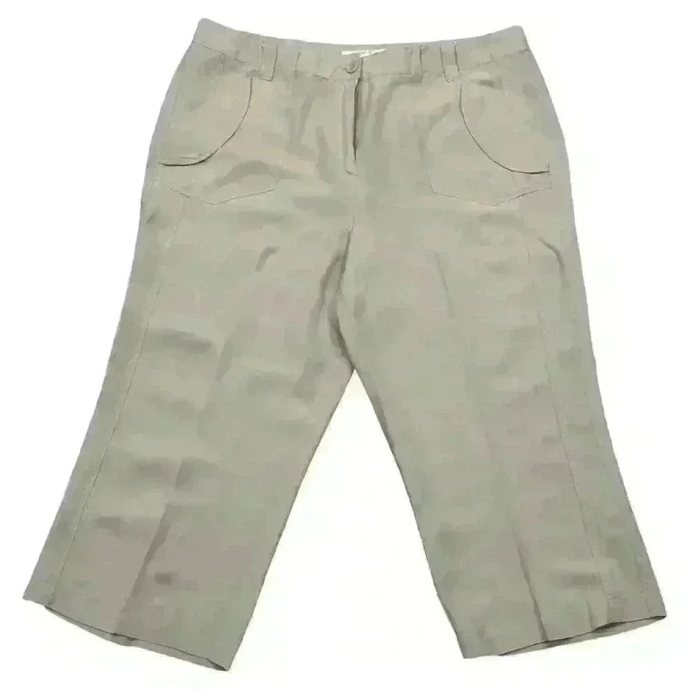 Sandro Linen Beige Wide Leg Cropped Dress Pants Women’s Sz 14 Cottagecore Casual